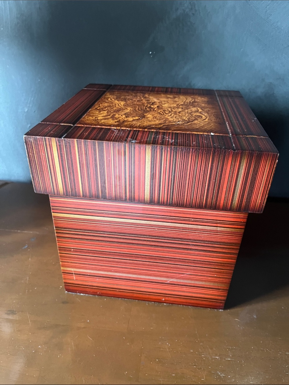 Bombay Red and Brown Striped Decorative Storage Box with Lid